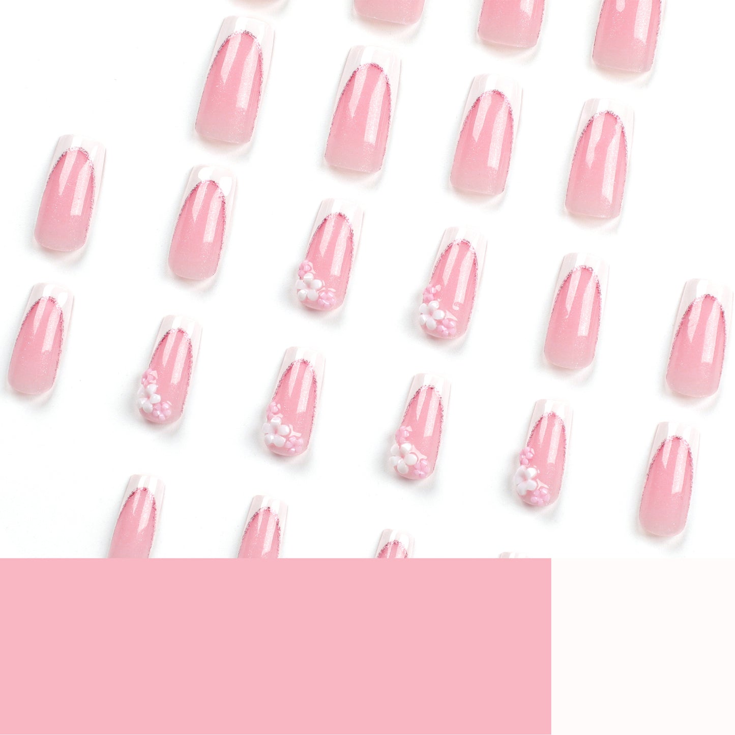 24Pcs Square head pink Press on False Nails with Designs Long Ballet full cover Fake Nails Wearable acrylic artificial Nail tips