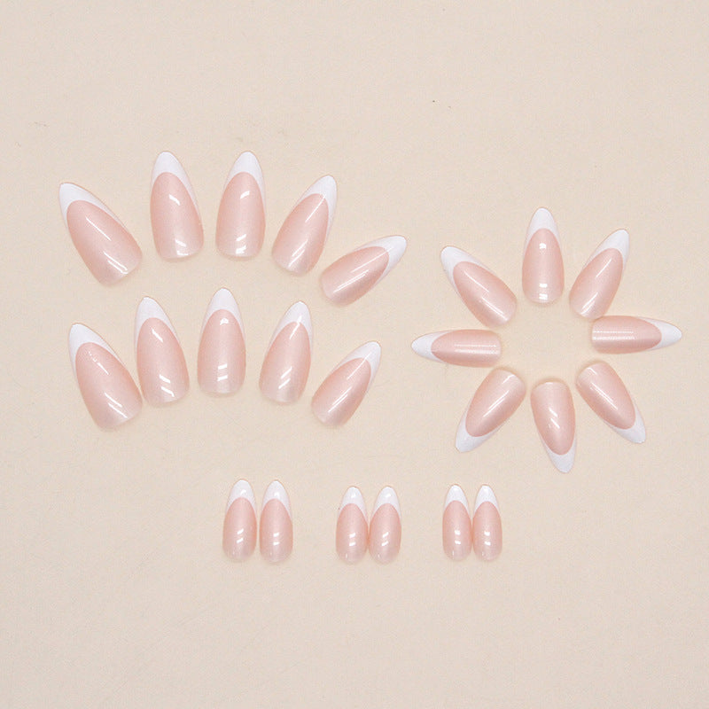 24Pcs Aurora French Finished Fake Fingernails Long Stiletto False Nails Almond Spike Head Press on Nails Manicure Nail Supplies