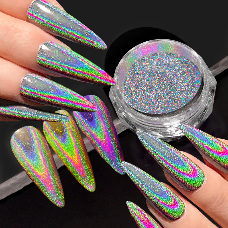 1Box Universal Clear Laser Nail Glitter Powder Clear Chrome Chameleon Pigment Shiny Glitter Dust Nail Decoratio