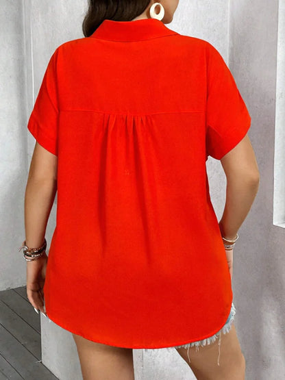 GIBSIE Plus Size Summer New V-Neck Tie Shirts Women Casual Loose Solid Color Tops Fashion Short Sleeve Office Female Blouses