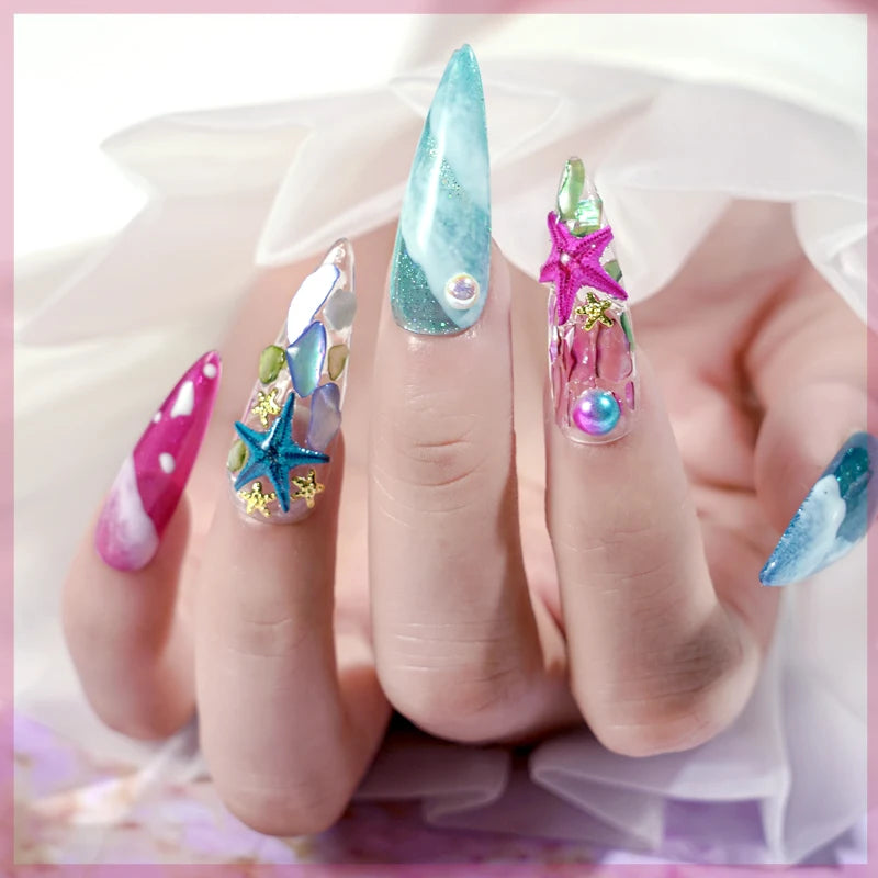 12-Grids Shell Starfish Conch Stone Nail Art Charms Sea Series 3D Irregular Slice Fragments Flakes Nail Art Rhinestones