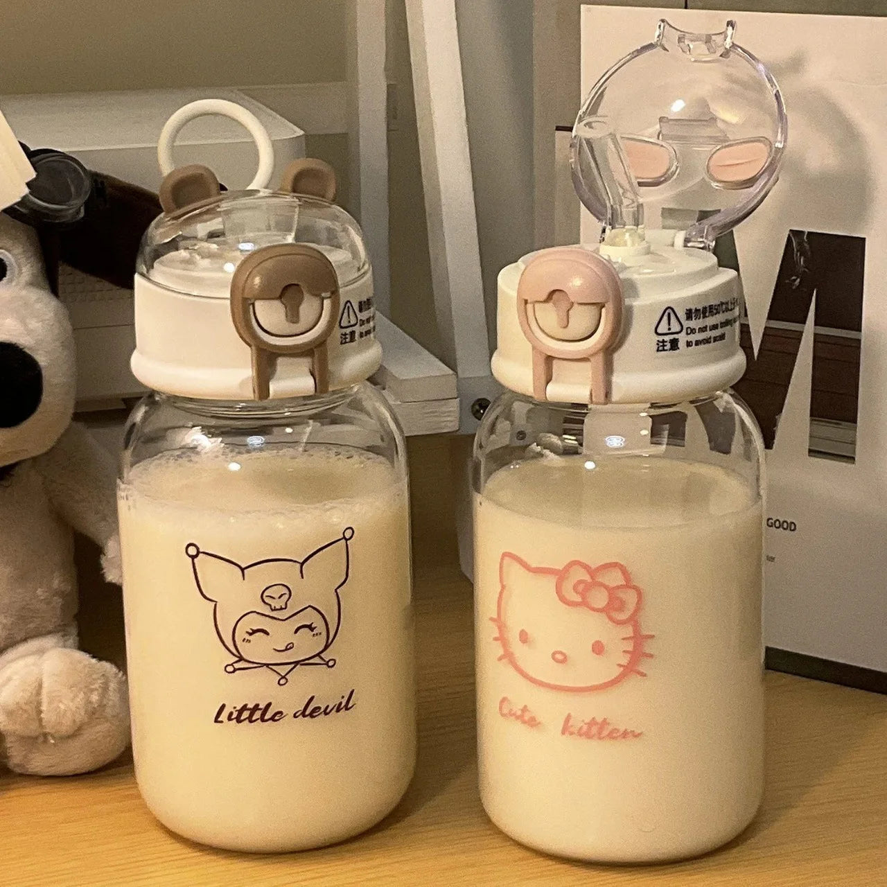 500ML Sanrio Hello Kitty Pochacco Transparent Straw Cup Anime Cartoon Kuromi Cinnamoroll For Kid Kawaii Bottle Water Cup Gifts