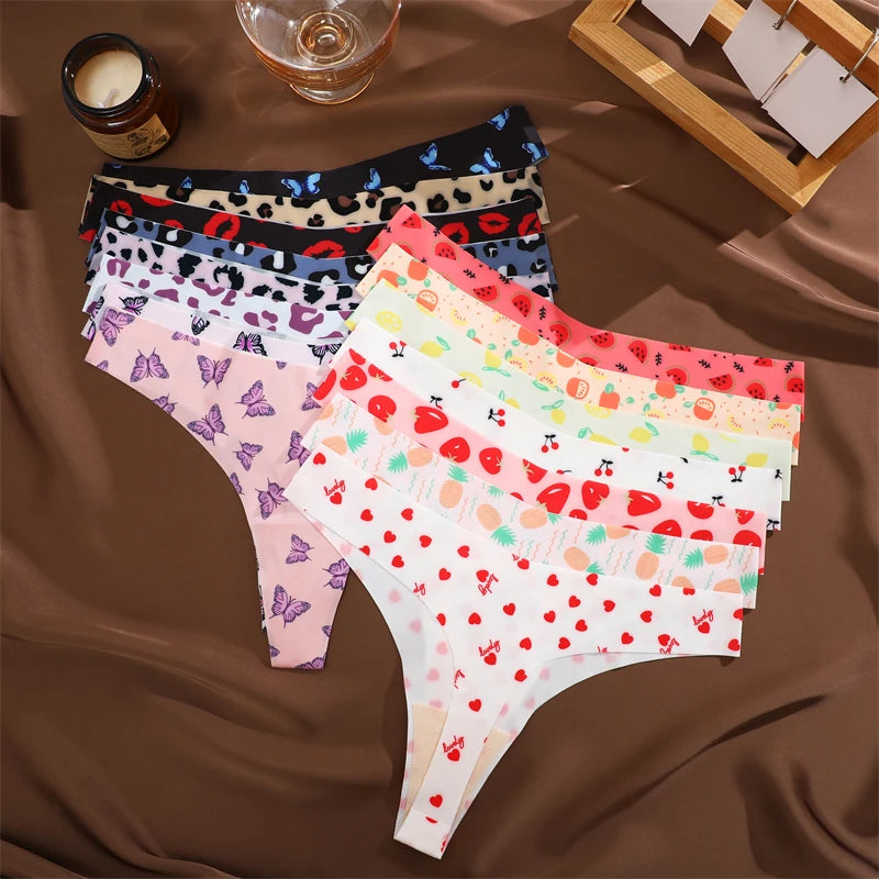 FINETOO 4Pcs Ultra Soft Underwear For Women Sexy Graphic Print Seamless Thongs Female Stretch Leopard G Strings Comfort Lingerie