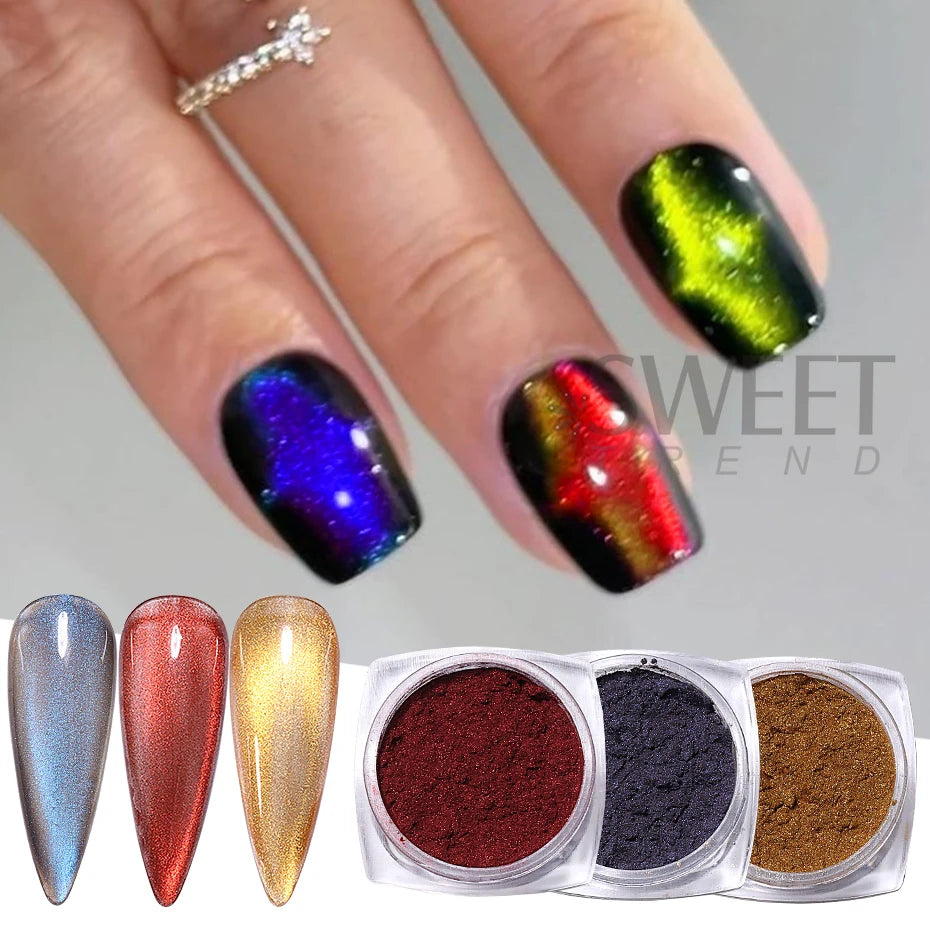 6 Colors Cat Eye Chrome Magnetic Nail Powder Pearl Fairy Pigment Reflective Effect Rubbing Dust DIY Charm Manicure Decor Flash