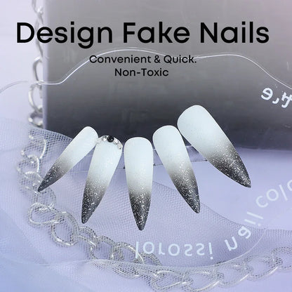 24pcs Long Almond False Nails French Flash Gradient Fake Nails Full Cover Nail Tips Press on Nails Full Over Detachable Nail Art