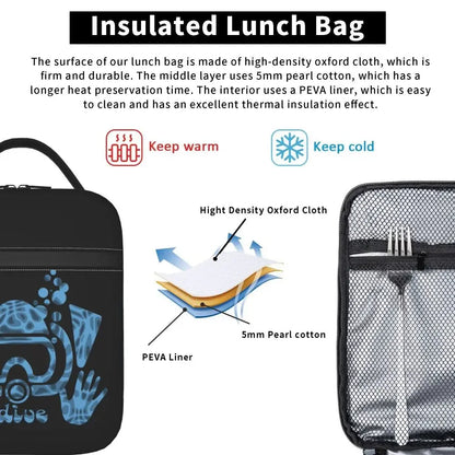 Scuba Diver Flag Resuable Lunch Box for Women Multifunction Dive Diving Thermal Cooler Food Insulated Lunch Bag Office Work