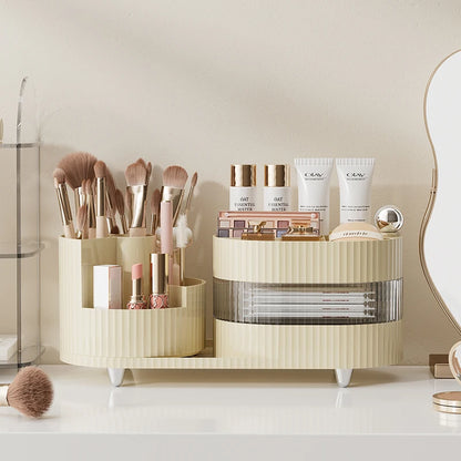 The Desktop Can Be Rotated Cosmetics Storage Box, Dresser Large Capacity Makeup Brush, Eyeshadow And Lipstick Compartment Shelf