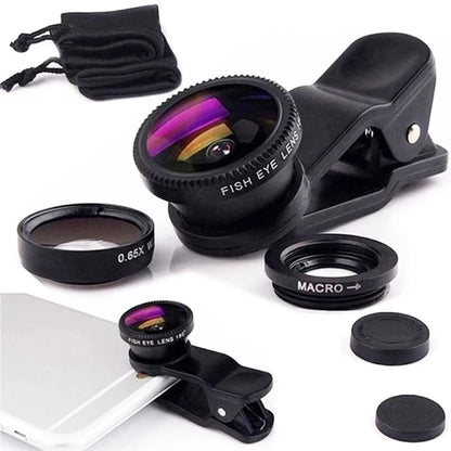 3in1 Fisheye Lens Wide Angle Micro Camera Lens for iPhone Samsung Xiaomi Zoom Fish Eye Len for Smartphone Lenses with Phone Clip