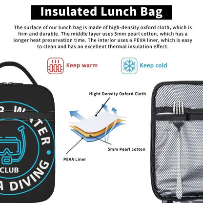 Scuba Diver Flag Resuable Lunch Box for Women Multifunction Dive Diving Thermal Cooler Food Insulated Lunch Bag Office Work