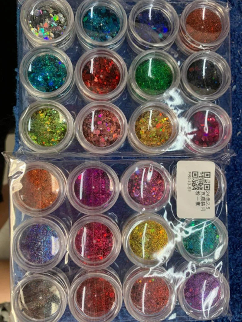 24 Colors Holographic Chunky Glitter 24 Colors Total Laser Nail Glitter Flakes Chunky Holographic Laser Nail Glitter