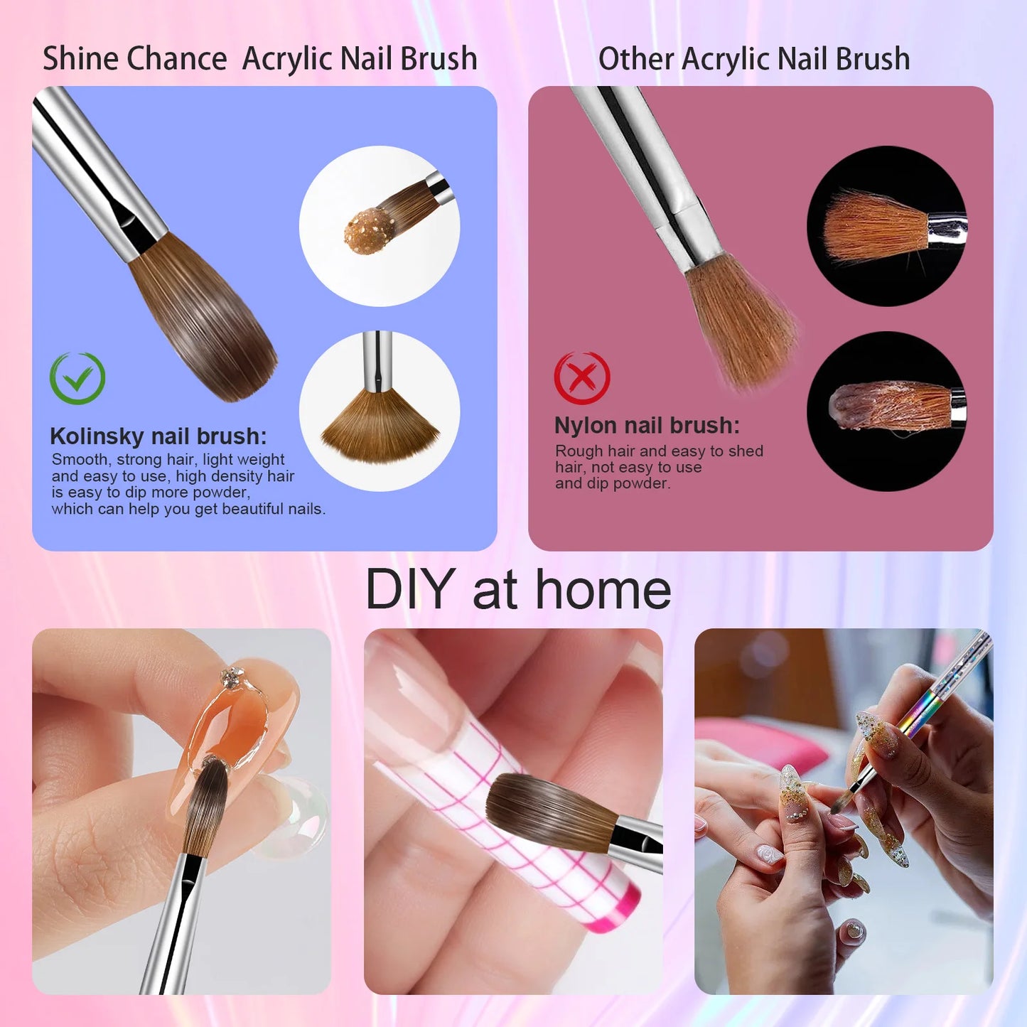 100% Kolinsky Sable Nail Acrylic Brush UV Gel Carving Pen Brush Liquid Powder Nail Drawing Nail Brush Acrylic Powder