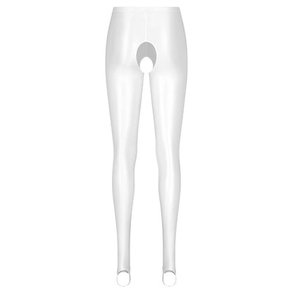 Satin Yoga Leggings Female Sexy Mid Waist Open Crotch Glossy Stockings Pantyhose Sports Yoga Pants Women Tight Seamless Tights