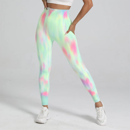 New Tie Dyed High Waist Gym Leggings Push Up Scrunch Seamless Thick Sports Pants Elastic Soft Yoga Workout Leggins Women