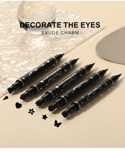 Double Head Moon Star Heart Flower Liquid Eyeliner Pen Black Stamp Eyeliner Waterproof Makeup Butterfly Seal Eye Liner Pencil