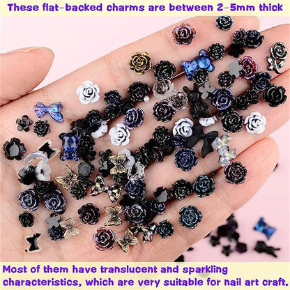 50PCS Mixed Kawaii Resin Nail Art Charms 3D Flower Bow Animals Rhinestones Nail Decorations DIY Manicure Professional Supplies