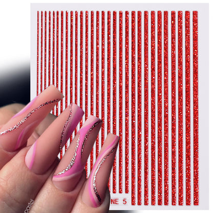 Gold Silver Laser Line Wave 3D Nail Stickers Striping Tape Design Geometry Nail Decals Transfer Slider Manicure Nail Decoration