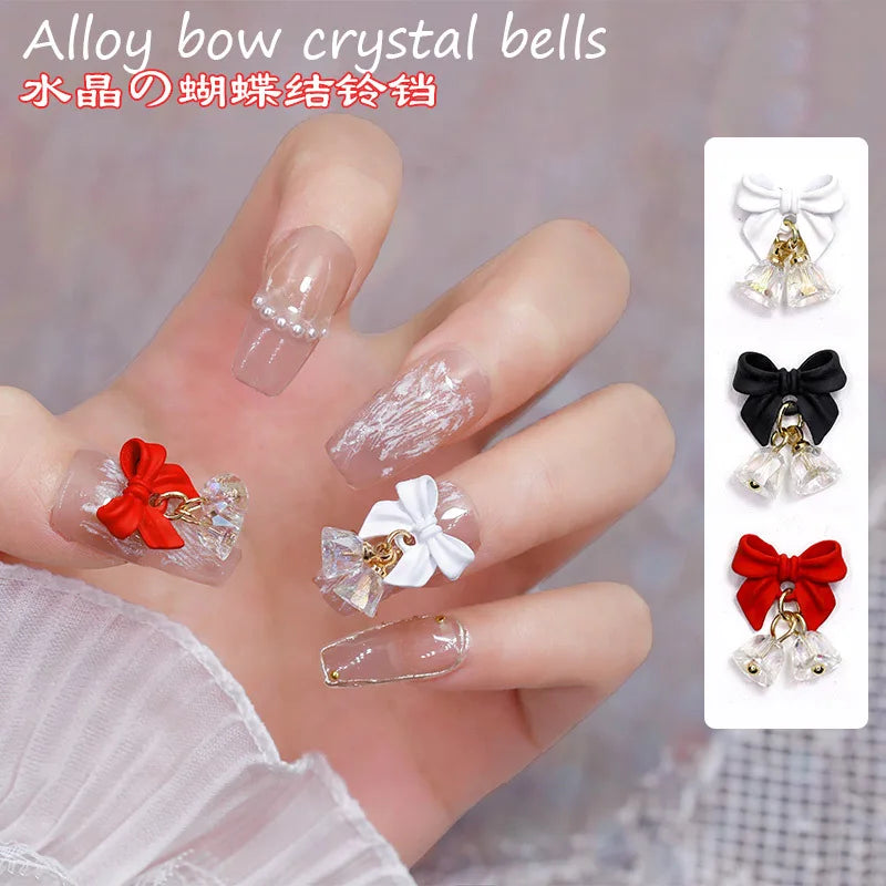 5PCS Luxury Nail Charms Bow Crystal Christmas Bell Pendant Metal Nail Art Decoration Jewelry Accessories Manicure Decor Supplies