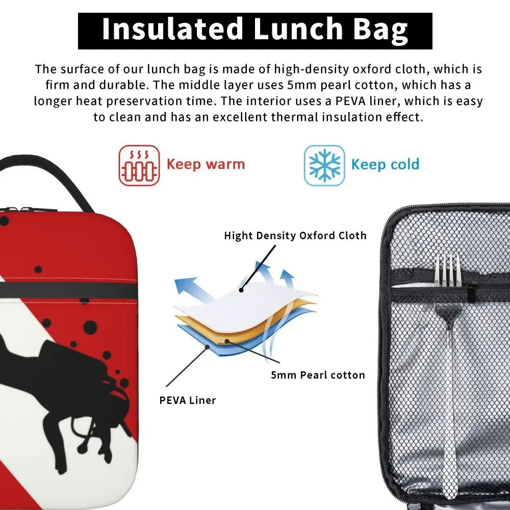 Scuba Diver Flag Resuable Lunch Box for Women Multifunction Dive Diving Thermal Cooler Food Insulated Lunch Bag Office Work