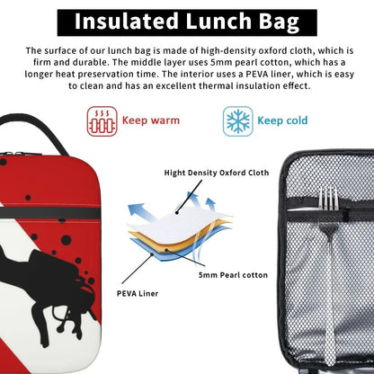 Scuba Diver Flag Resuable Lunch Box for Women Multifunction Dive Diving Thermal Cooler Food Insulated Lunch Bag Office Work