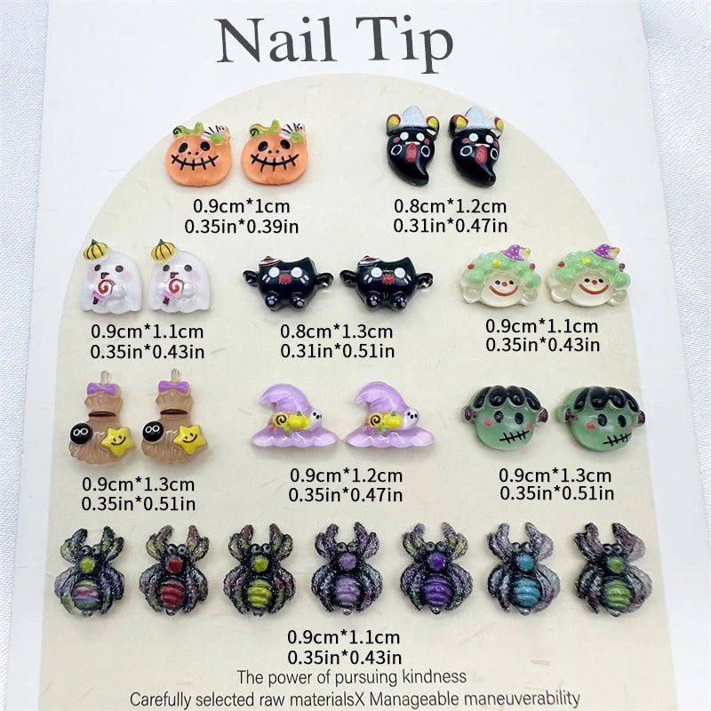 20pcs 3D Cartoon Resin Angel Ghost Tombstone Nail Art Charms Funny Pumpkin Monster Halloween Series Festival Nail Decoration DIY