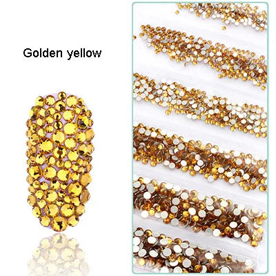 1728 Pcs/bag SS4-SS12 6-Sizes Mixed Round Nail Drill Adhesive Flat-bottomed Crystal Glass Mobile Phone Case Iron Diamond Mater