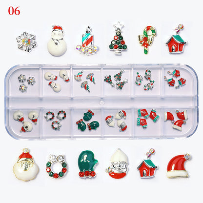 Christmas Nail Charms Luxury Snow man Snowflake Small Bell Tree Nail Gem Ornament New Year Nail Art Accessories