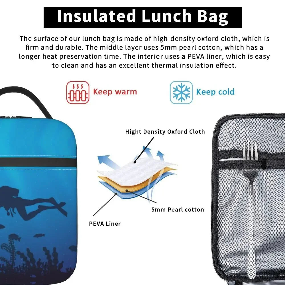 Scuba Diver Flag Resuable Lunch Box for Women Multifunction Dive Diving Thermal Cooler Food Insulated Lunch Bag Office Work