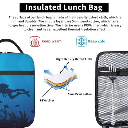 Scuba Diver Flag Resuable Lunch Box for Women Multifunction Dive Diving Thermal Cooler Food Insulated Lunch Bag Office Work