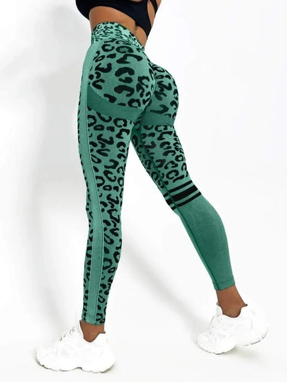 Women Leopard Seamless Yoga Pants High Waist Lifting Hip Honey Peach Hip Fitness Pants Yoga Suit Tight Running Sports Pants