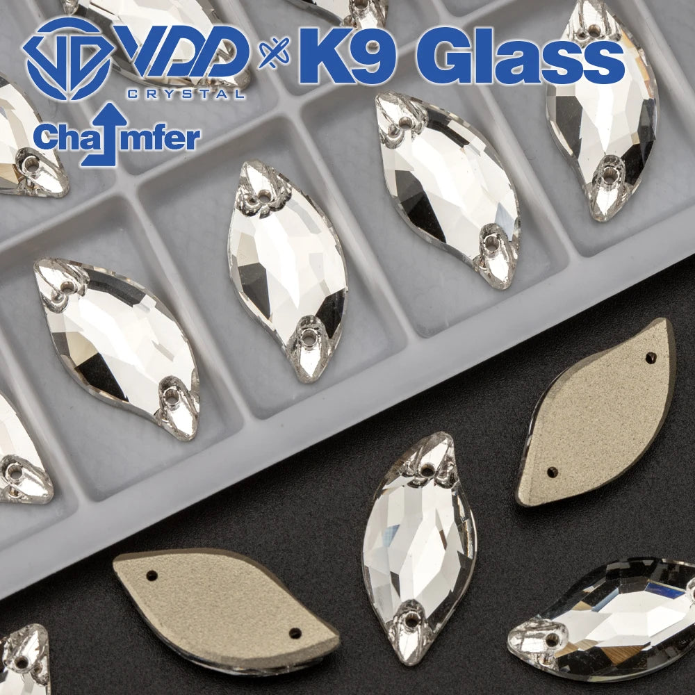 VDD High Quality K9 Glass Sew On Rhinestones Chamfer Sewing Clear Crystal Flatback Stone For Clothes Accessories Wedding Dress