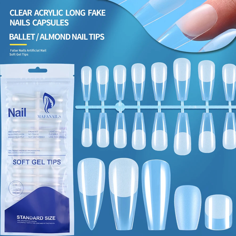 120pcs/Bag Press on Nails Coffin Nail Tips clear Full Cover Fake Nail Artificial Half-matte Press on Long Ballerina False Tips