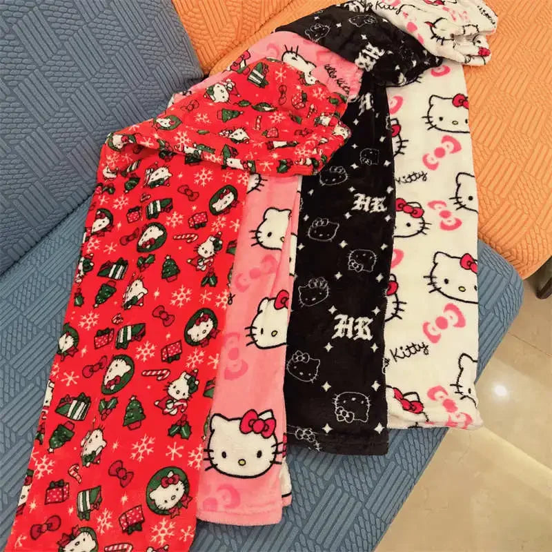 Thicken Hello Kitty Pajama Pants Sanrio Anime Fleece Double Elastic Fabric Soft Trousers Women Trousers Cartoon Birthday Gift