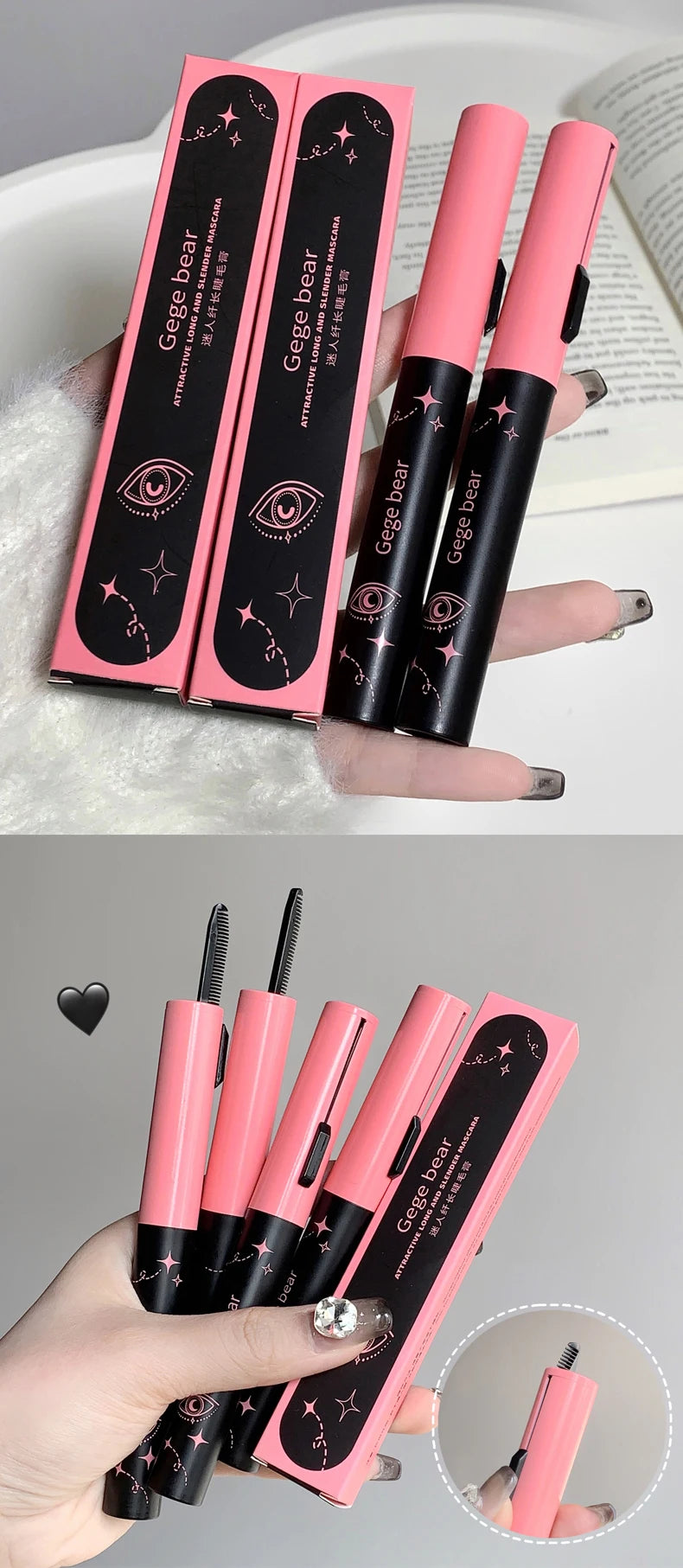 2 In 1 Ultra-fine Mascara Curl Thick Lengthening Mascara With Eyelash Comb Waterproof Non-smudge Curling Fine Brush Mascara