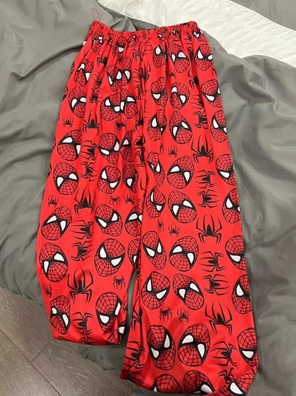 Miniso Spiderman Hello Kitty Cartoon Women's Pajama Long Pants Spring/Summer Edition Home Leisure Couple Pants Sleep Pants