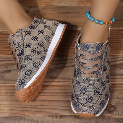 Women Casual Sneakers Luxury Print Design Shoes Platform Lace Up Breathable Sneakers Running Tennis Sports Shoes Plus Size 36-43