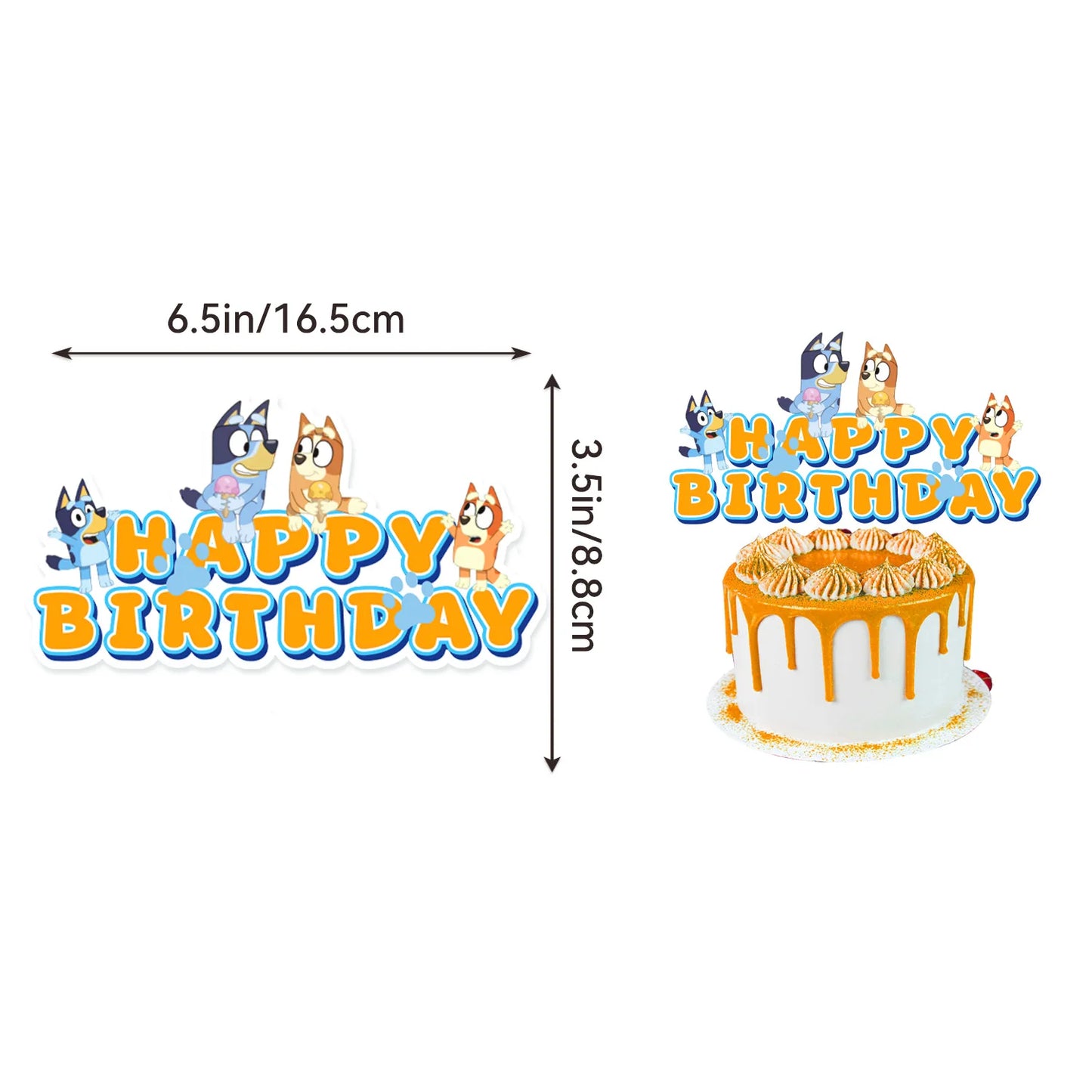 Cute Bluey family Dog Birthday Party cutlery plate Disposable Banner Cake Topper Hanging Flag Balloons Set Birthday Decorations