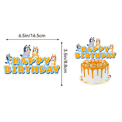 Cute Bluey family Dog Birthday Party cutlery plate Disposable Banner Cake Topper Hanging Flag Balloons Set Birthday Decorations