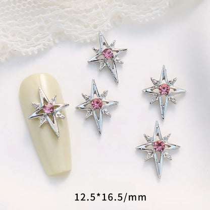 10Pcs 3D Punk Star Nail Art Charms Luxury Shiny Pink Blue Star Moon Nail Crystal Rhinestones Fashion DIY Manicure Accessories