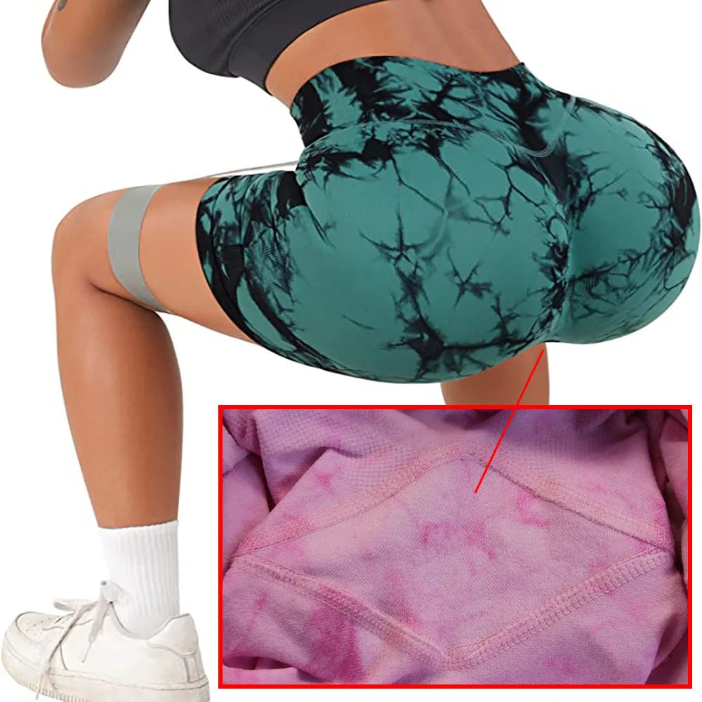 Seamless Tie Dye Push Up Yoga Shorts For Women High Waist Summer Fitness Workout Running Cycling Sports Gym Shorts Mujer