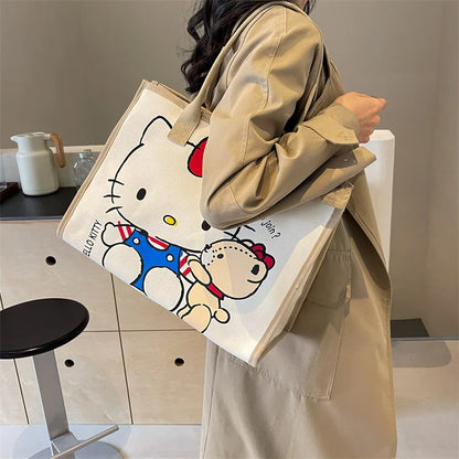 Hello Kitty Sanrio Y2k Tote Canvas Bag, Cute CanvasShoulder Bag, Cartoon Anime Handbag ForSchool Work Travel Shopping Schoolbag