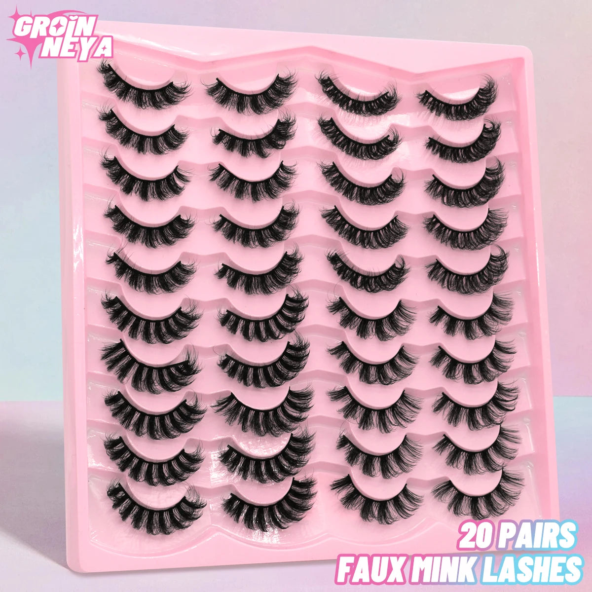 GROINNEYA Russian Strip Lashes 5/20 Pairs 3D Mink Lashes Natural Eyelashes Dramatic False Eyelashes Wholesale Eyelash Extension