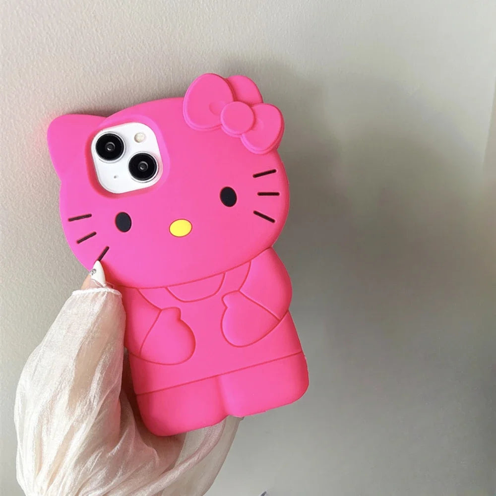 3D Cute Cartoon Anime Role Hello Kitty Phone Cases for IPhone 14 13 12 11 Pro Max X XR XS Soft Silicone Anti-fall Protect Cover