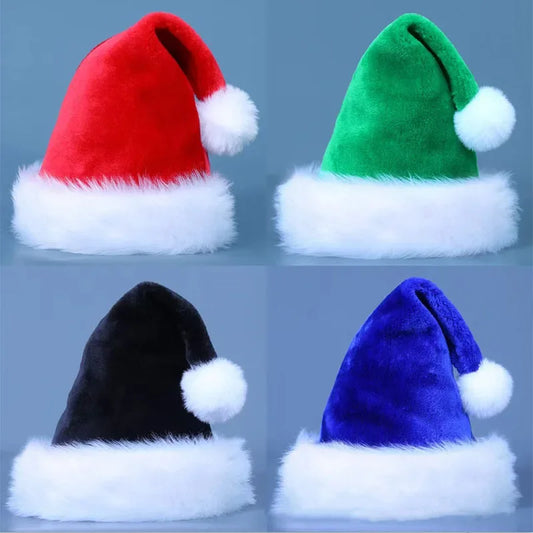 Red Blue Green Black Adult Children's Thick Plush Christmas Hat 2023 Noel Merry Christmas Decor Gift Hat Happy New Year 2024