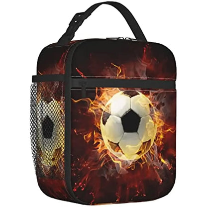 Soccer Lunch Box for Boys Girls Lunch Bag for Kids Waterproof Reusable Insulated School 3D Football Lunch Box with Side Pocket