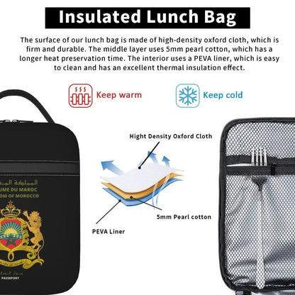 The Flag Of Morocco Thermal Insulated Lunch Bag Women Resuable Lunch Tote for School Office Outdoor Multifunction Food Box