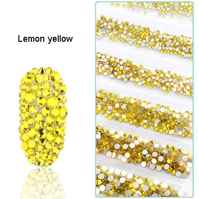 1728 Pcs/bag SS4-SS12 6-Sizes Mixed Round Nail Drill Adhesive Flat-bottomed Crystal Glass Mobile Phone Case Iron Diamond Mater