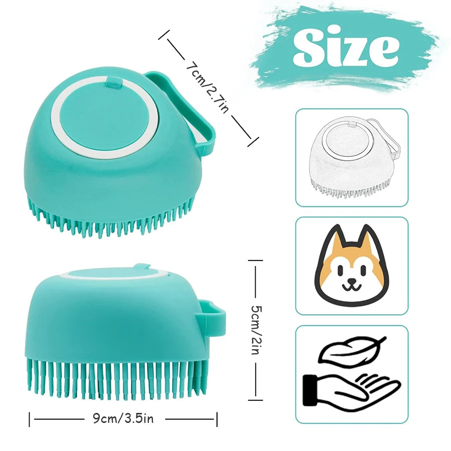 Pet Shampoo Brush Silicone Massage Rubber Bath Comb With Shampoo Storage Short Long Haired Dogs And Cats Washing