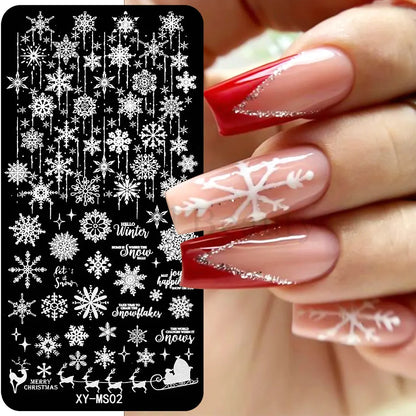 Cartoon Nail Stamping Plate Winter Cute Christmas Penguin Snowman Snowflake Leaf Nail Printing Stencil Templates Manicure Tools