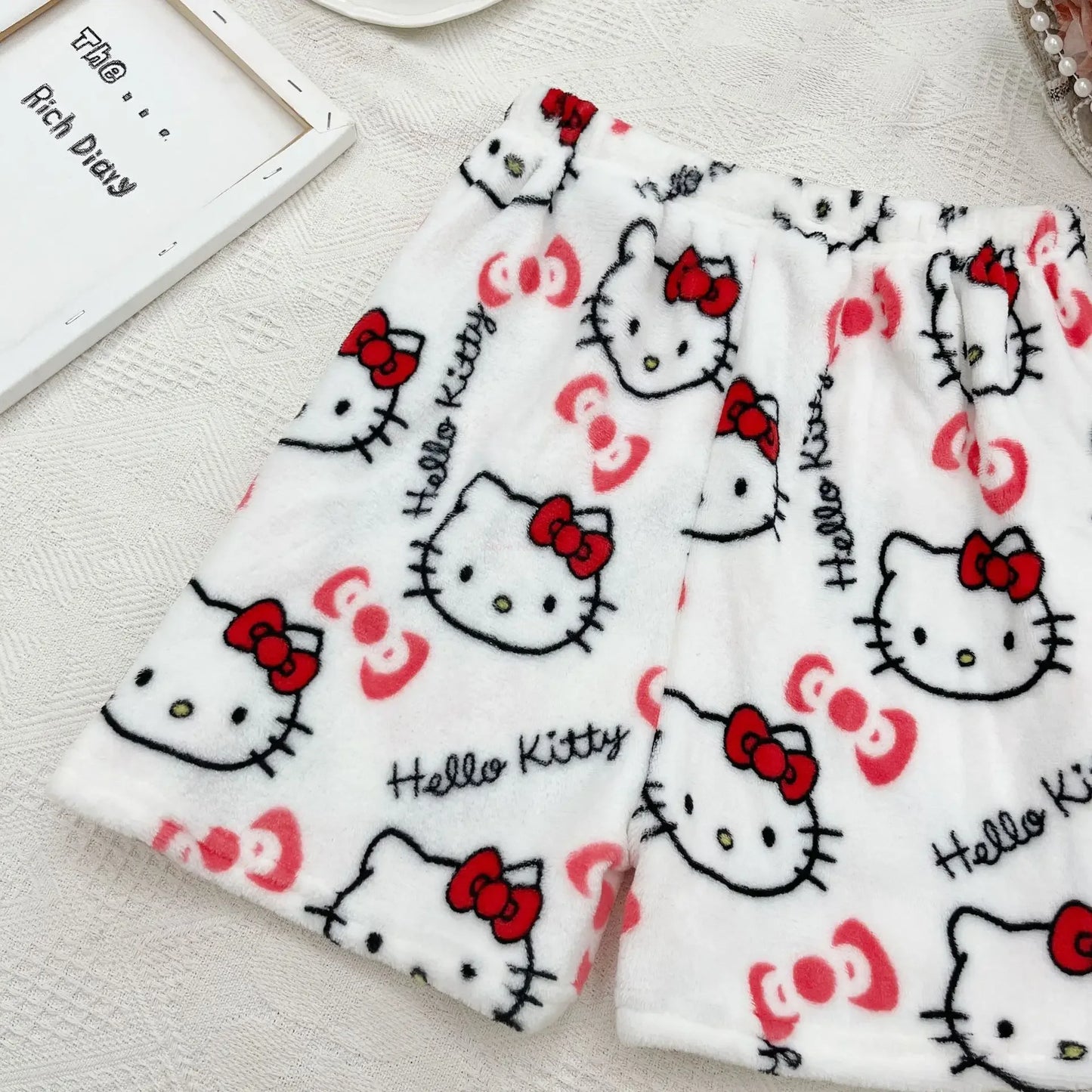 Sanrio Hello Kitty Y2k Kawaii Anime Flannel Pajamas Women'S Warm Woolen Cartoon Casual Home Pants Autumn Winter Fashion Trousers