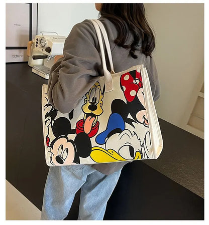 Disney Mickey Cartoon Cute Canvas Shoulder Bag Large Capacity Tote Bag Women's Fashion Mummy Bag Leisure Travel